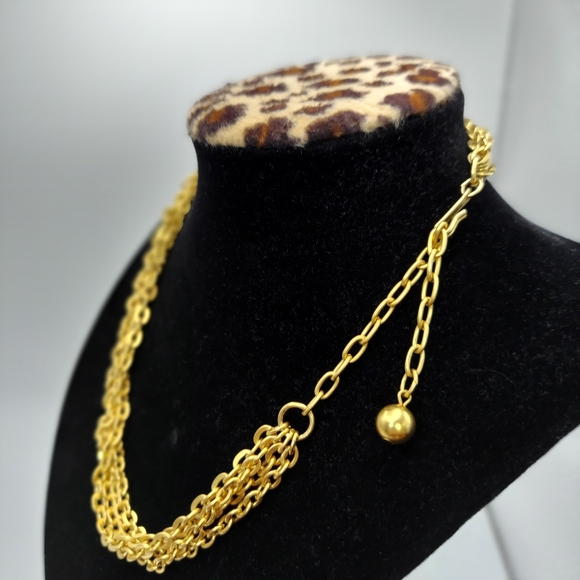 Vintage Matted Goldtone 4 Strand Necklace w/ hook clasp. - Picture 3 of 9